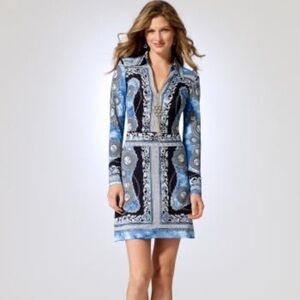 Cachè vintage Elegant Blue and Black Patterned Dress
